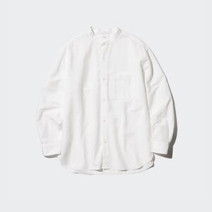 Uniqlo Cotton Linen Stand Collar Shirt in White
